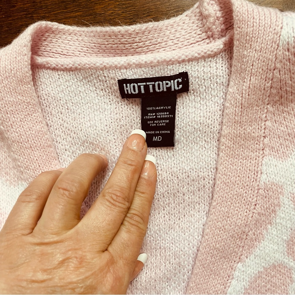 HOT TOPIC Pink Cow-Print V-Neck Button Cardigan Sweater Size Medium - Picture 6 of 7